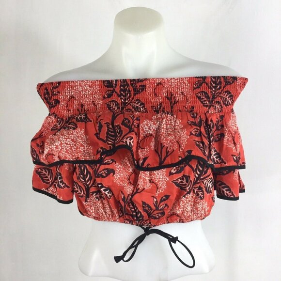 Kopal Printed Off the Shoulder Biji Ruffle Crop - Picture 1 of 8
